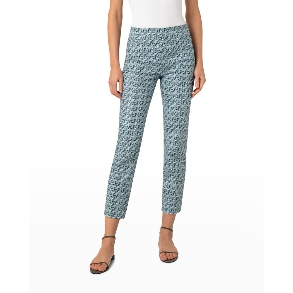 Akris Punto Franca‎ Luna Mini Leaves Print Straight Ankle Pants Stretch Size 10